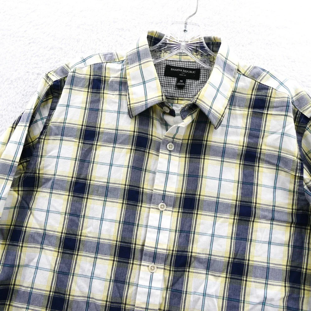 Banana Republic Button Up Shirt Mens Medium Slim Yellow Plaid Cotton Button Down
